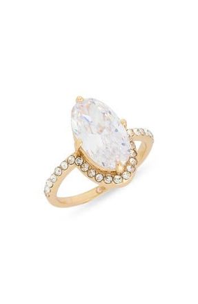 Nordstrom Rack Oval Cut Cubic Zirconia Halo Ring in Clear- Gold at Nordstrom Rack, Size 7
