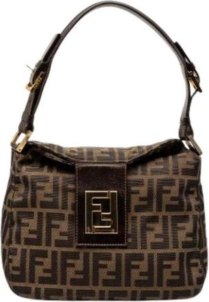 Fendi Pre-owned Shoulder Bags, female, Brown, Size: ONE SIZE Pre-owned Vintage Canvas Shoulder Bag