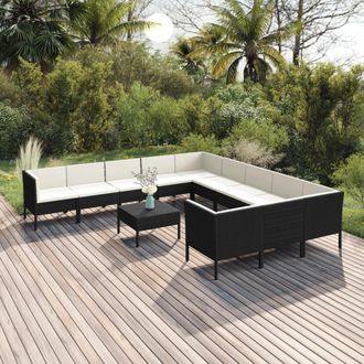 vidaXL Set De Muebles De Jard&iacute;n 12 Pzas Cojines Rat&aacute;n Sint&eacute;tico Negro Vidaxl