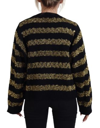Dolce & Gabbana Womens Black Gold D&g Crystal Cashmere Sweater Clothing