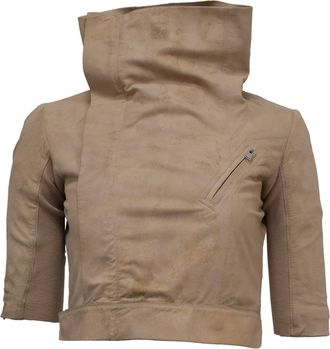Rick Owens Half Sleeve Cropped Jacket in Beige Lamb Leather