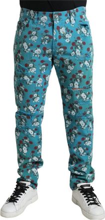 Dolce & Gabbana Bloemige Skinny Denim Jeans - Heren - Slim Fit Jeans - Veelkleurig - XL - Denim - Jeans