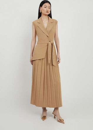 Karen Millen Tall Military Pleat Sleeveless Midi Dress