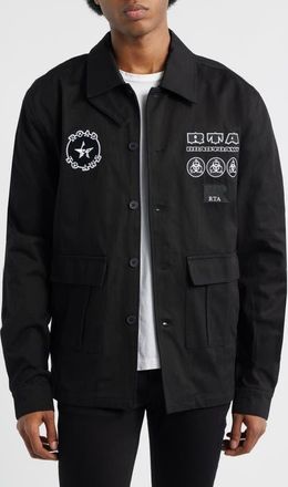 Rta Nilton Graphic Military Patch Button-Up Shirt in Black Military Patch at Nordstrom, Size Xxx-Large