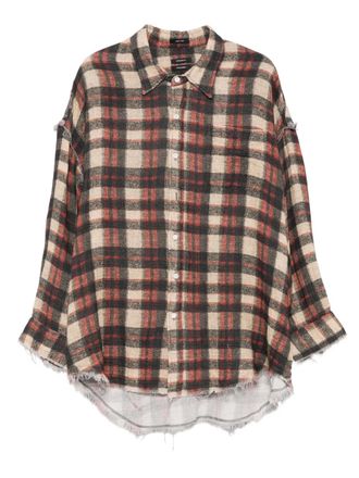 R13 frayed plaid-check shirt - women - Cotton - S - Black
