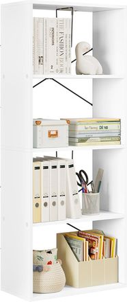 Woltu Woltu - Librer&iacute;a. Estanter&iacute;a Para Sala De Estar. Unidad De Almacenamiento De 4 Niveles. Organizador De Estudio. Gabinete Multiusos Moderno Blanco