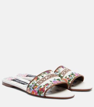 Dolce & Gabbana Floral leather-trimmed slides