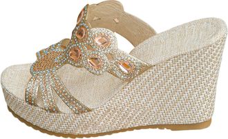 Generic 2026 Women Slippers Ladies Summer Rhinestone Bright Thick Bottom Large Size Slope Heel Sandals (Rose Gold, 5.5) (2)