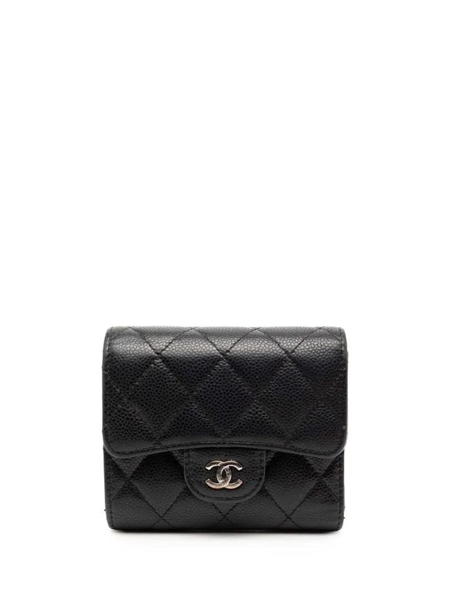 2020 Classic Caviar Trifold Flap Wallet small wallets - Black