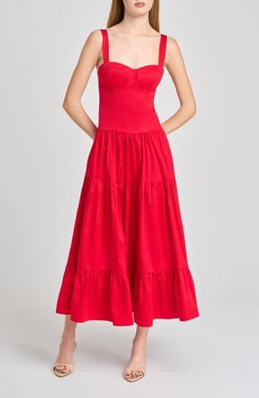 Wayf Melinda Sweetheart Neck Midi Dress in Red at Nordstrom, Size X-Small