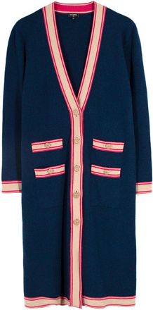 Chanel Longline Navy & Pink Cashmere Cardigan Size M