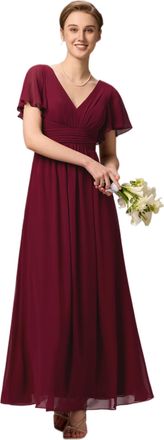 Ever-pretty Womens Bridesmaid Dress Floor Lenght Ruffle Sleeves Adjustable Bandage Burgundy 10