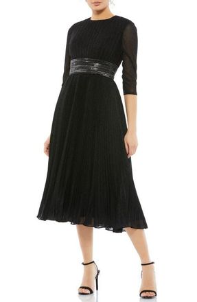 Mac Duggal Shimmering 3/4 Sleeve A-Line Midi Dress in Black at Nordstrom, Size 10