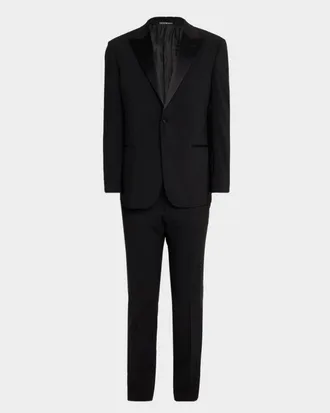Emporio Armani Men & apos;s Tonal Plaid Peak Lapel G Line Tuxedo