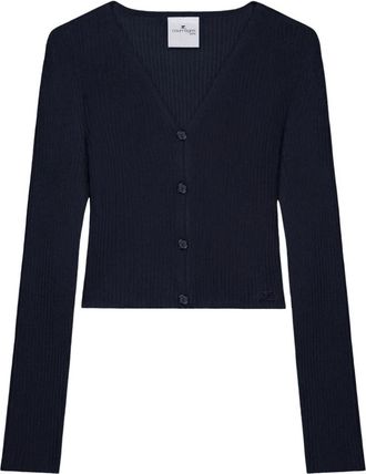 Courr&egrave;ges Katoenen Wol V-hals Vest - Dames - Vesten - Blauw - M - Katoen - Truien & Vesten