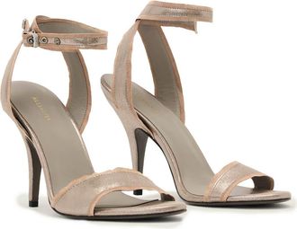 AllSaints Vera Leather Ankle Strap Sandal in Silver at Nordstrom, Size 11