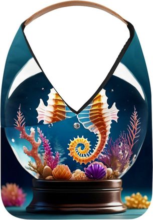 Generic Seahorse Crystal Ball Reusable Lightweight Grocery Bags - Foldable Into Compact Pouch, Washable & Sturdy, Multipurpose for Shopping and Travel