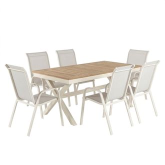 ED&Egrave;N JARD&Iacute; Conjunto de mesa y sillas de exterior Blanco envejecido
