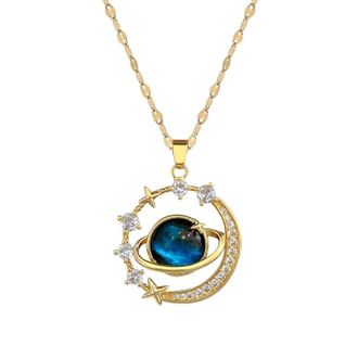 Generic Sapphire Plated Star Moon Pendant Necklace Elegant Celestial Jewelry for Women Girls Trendy Sky Design (Sky Blue, 40cm)