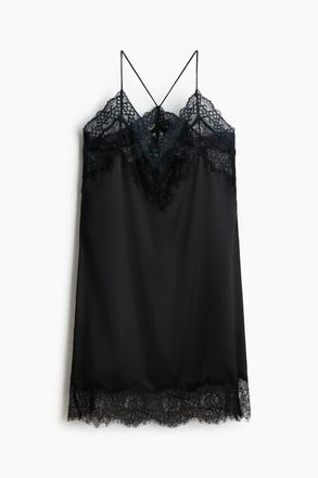 H&M Lace-trimmed Satin Dress in Black at Nordstrom, Size X-Small