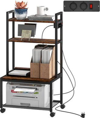 HOMCOM Homcom - Soporte Para Impresora Con Estaci&oacute;n De Carga Mueble Para Impresora De 4 Niveles Con Ruedas Y Marco Met&aacute;lico Marr&oacute;n R&uacute;stico