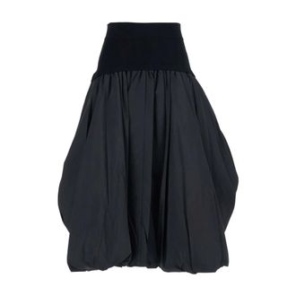 SIMKHAI Rokken, Dames, Zwart, M, Zwarte Gedrapeerde Midi Rok Elastische Taille