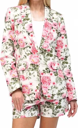 Fate Floral Blazer In White/pink/ Green