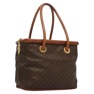 Celine Macadam Handbag Macadam With Leather Brown Canvas Handbag (Pre-Owned)
