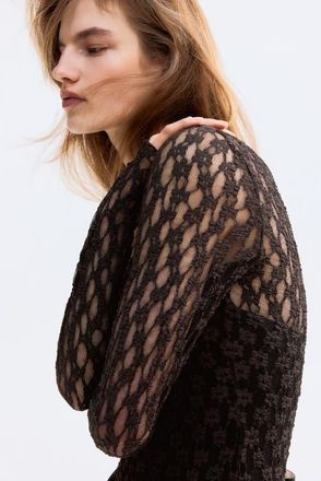H&M Lace-look thong bodysuit in Dark Brown at Nordstrom, Size X-Small