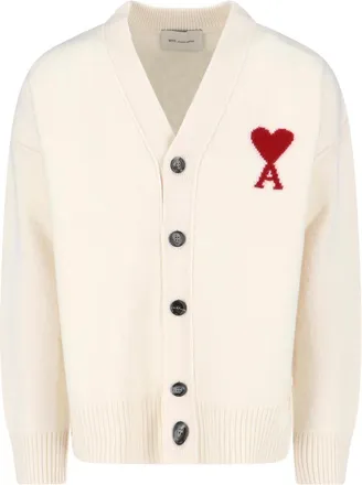 Ami Crema Wool Ami De Coeur Cardigan