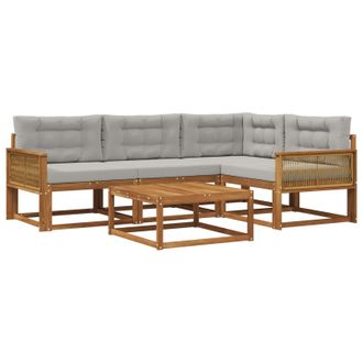 vidaXL Conjunto De Sof&aacute;s De Exterior 5 Pcs Natural Y Gris Claro Vidaxl