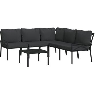 vidaXL Juego De Muebles De Jard&iacute;n 6 Piezas Acero Con Cojines Gris Vidaxl