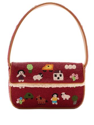 Staud x FOLK TOWN beaded fringed shoulder bag - women - Rayon - OS - Red