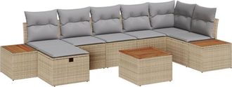 vidaXL Garden Sofa Set with Cushion 8 pcs Beige Poly Rattan vidaXL