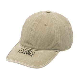 Maison Margiela Accessoires, Heren, Beige, ONE Size, Katoen, Logo-geborduurde distressed baseballpet