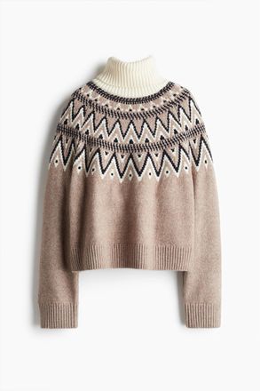H&M Rollkragenpullover mit Jacquardmuster - Greige/Gemustert
