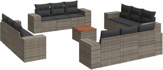 vidaXL Set Sof&aacute;s De Jard&iacute;n Con Cojines 13 Piezas Rat&aacute;n Sint&eacute;tico Gris Vidaxl