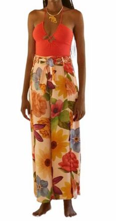 Carolina K Levi Wide Leg Pants In Florals Cream