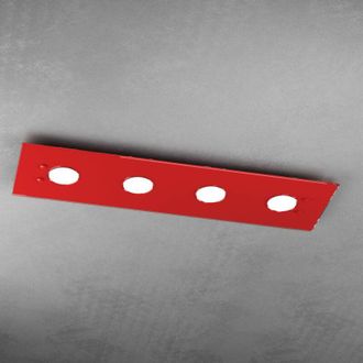 Top-Light Toplight Plafoniera da soffitto rettangolare 4 luci Path con attacco GX53, struttura colore rosso, design moderno 80x20x3cm