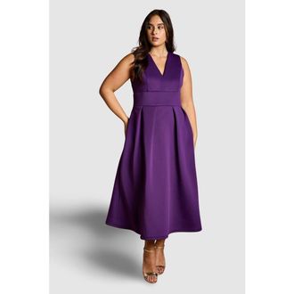 Coast Plus V-Neck Plunge Midi Dress in Purple at Nordstrom, Size 14