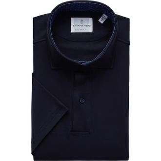 Emanuel Berg Modern Fit 4 Flex Short Sleeve Stretch Knit Polo Shirt in Navy at Nordstrom Rack, Size Xx-Large