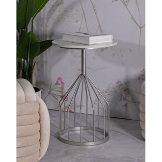 Dmora Dmora - Mesa De Caf&eacute; Lepenci, Mesa De Centro Baja, Revistero Para Sof&aacute;, Estante De La Sala De Estar, 38x38 H58 Cm, Plata