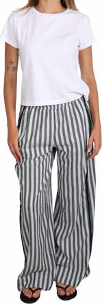 Stateside Womens Linen Piped Pants In New Navy Stripe