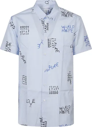 Comme Des Gar&ccedil;ons Playful Typography Light Blue Printed Shirt