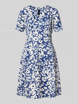 Marc Cain Knielanges Kleid im Allover-Look mit V-Ausschnitt in Royal, Gr&ouml;&szlig;e 38