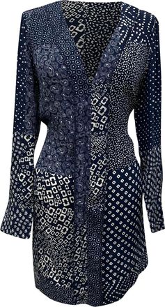 Diane Von F&uuml;rstenberg Reid Patchwork Printed Mini Dress in Navy Blue Silk