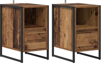 vidaXL Mesa De Noche Con Caj&oacute;n 2 Pcs Madera Vieja 39,5 X 30 X 50 Cm Vidaxl