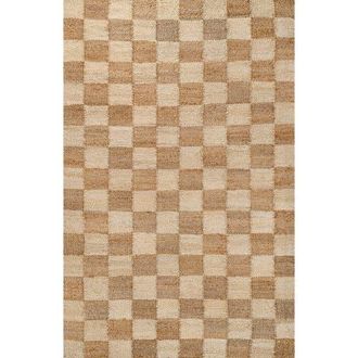 Jonathan Y Designs Theo Modern Farmhouse Woven Jute Checkerboard Area Rug in Natural/bleach at Nordstrom, Size 8Ft 0In X 10Ft 0In