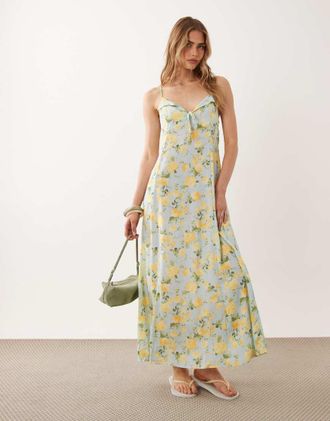 Miss Selfridge Vestito lungo estivo con spalline sottili giallo a fiori-Multi