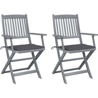 vidaXL Vidaxl - Sillas De Jard&iacute;n Plegables 2 Uds Cojines Madera Maciza Acacia
